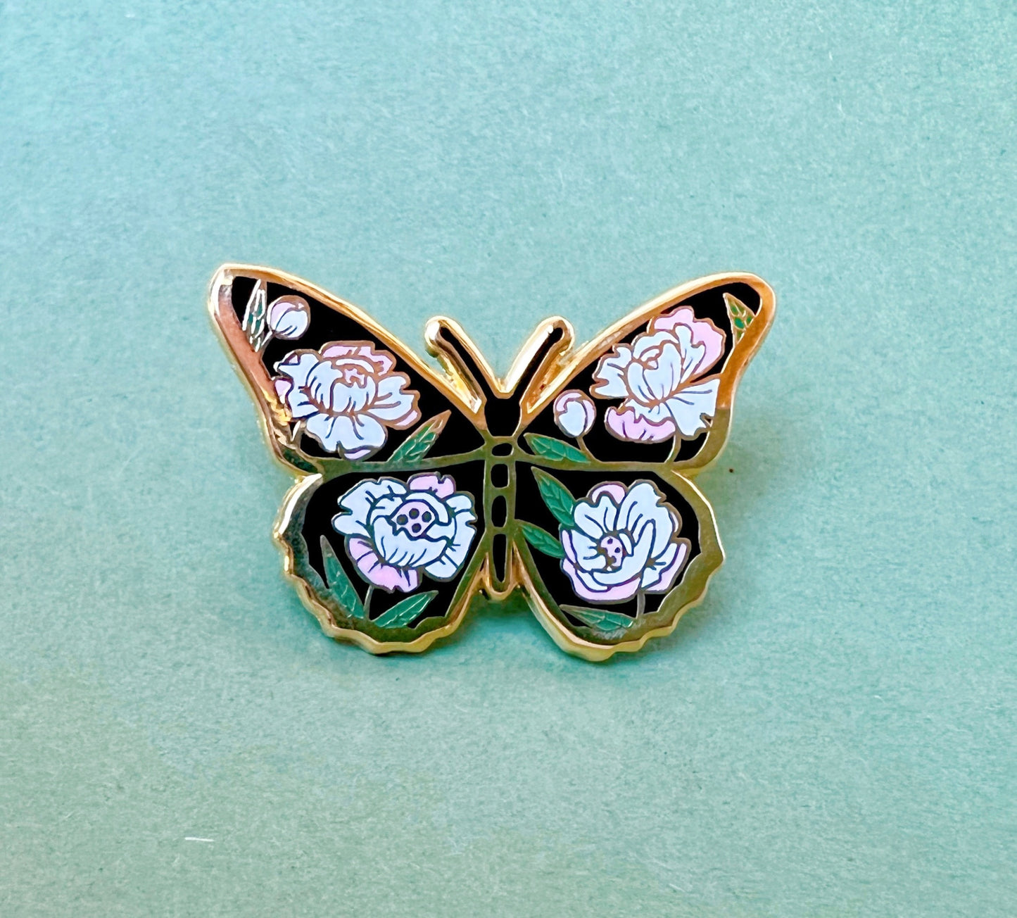 Peony Butterfly Enamel Pin