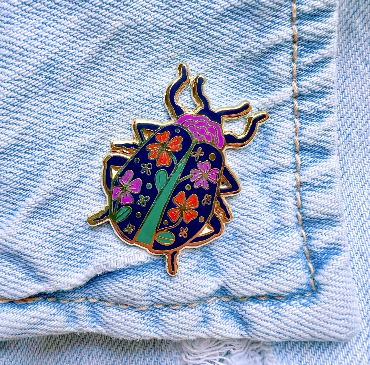 Floral Beetle Enamel Pin