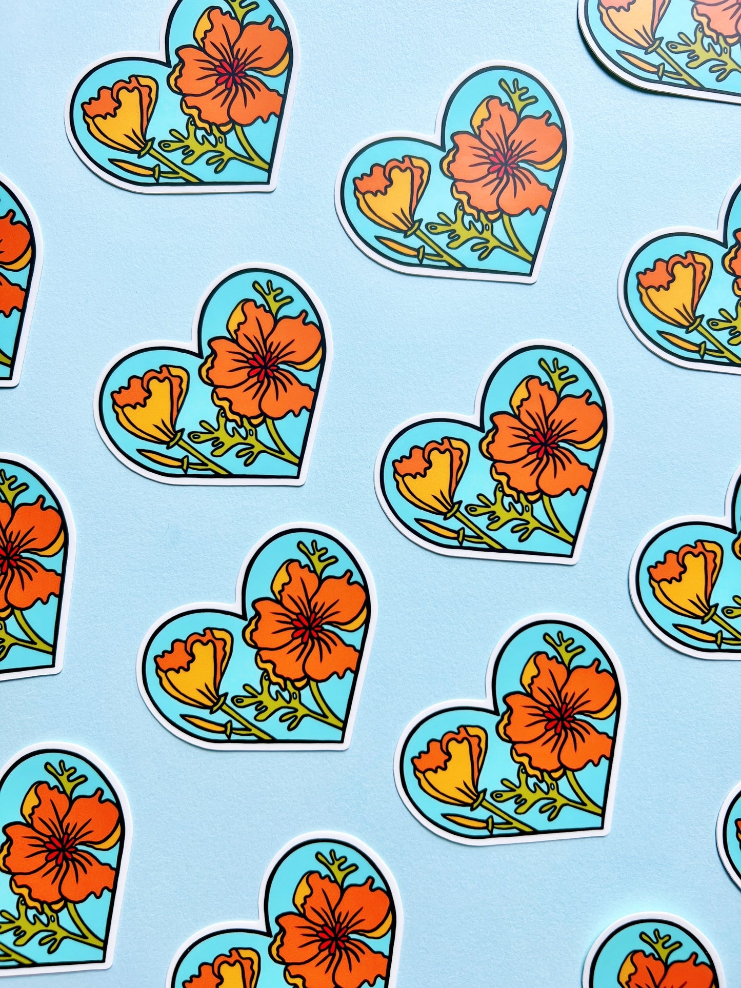 California Poppy Heart Sticker