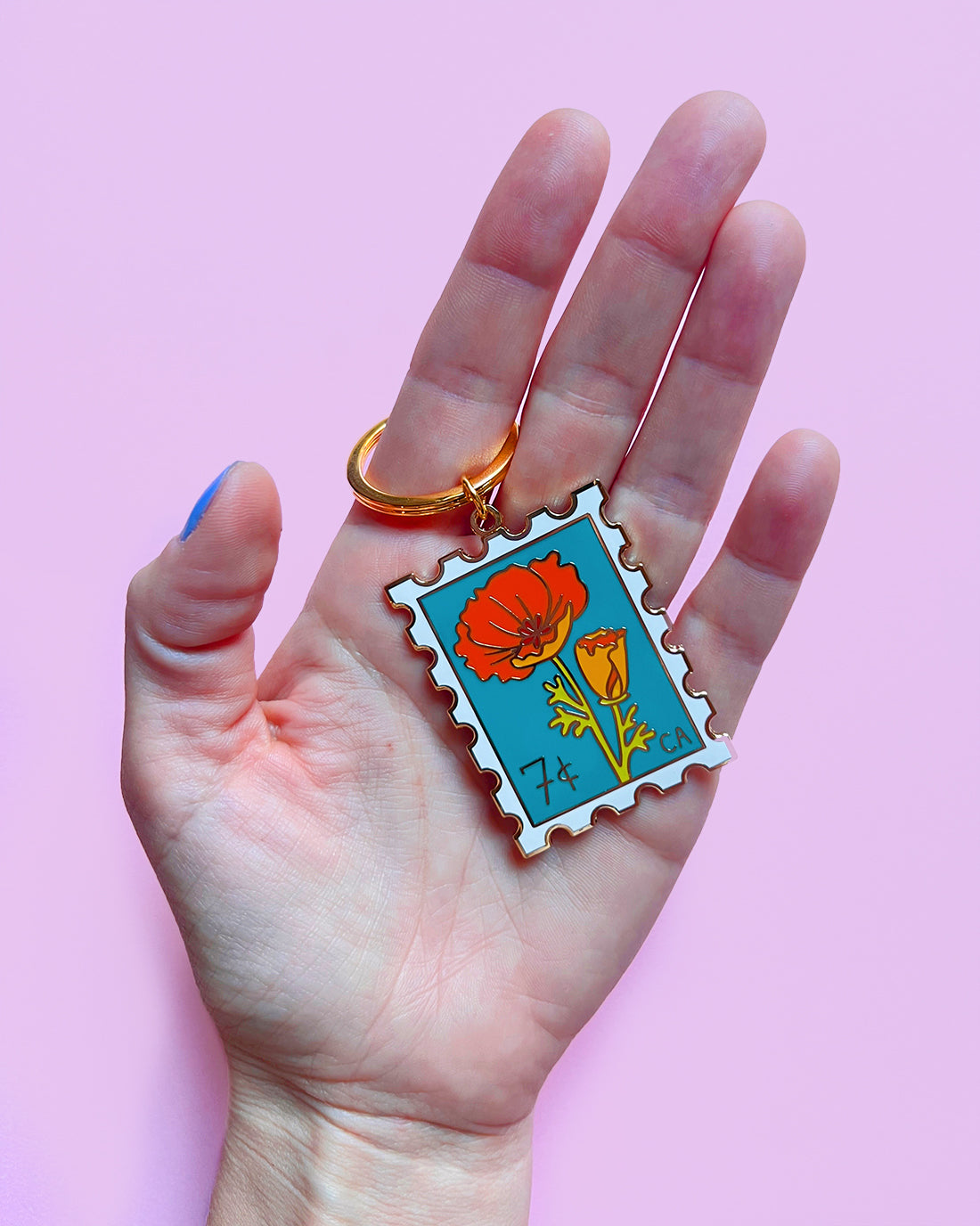 California Poppy Stamp Keychain