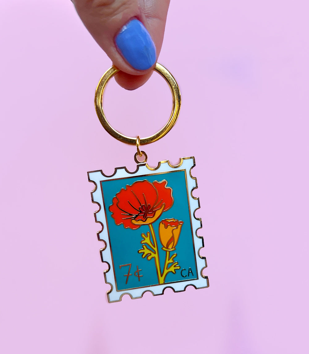 California Poppy Stamp Keychain