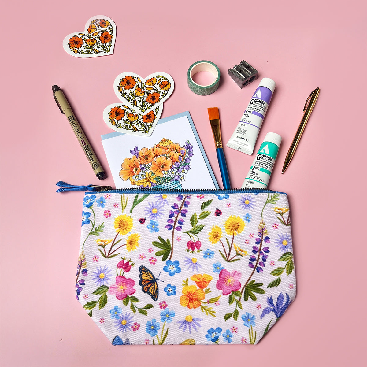 Wildflower Organic Cotton Canvas Pouch
