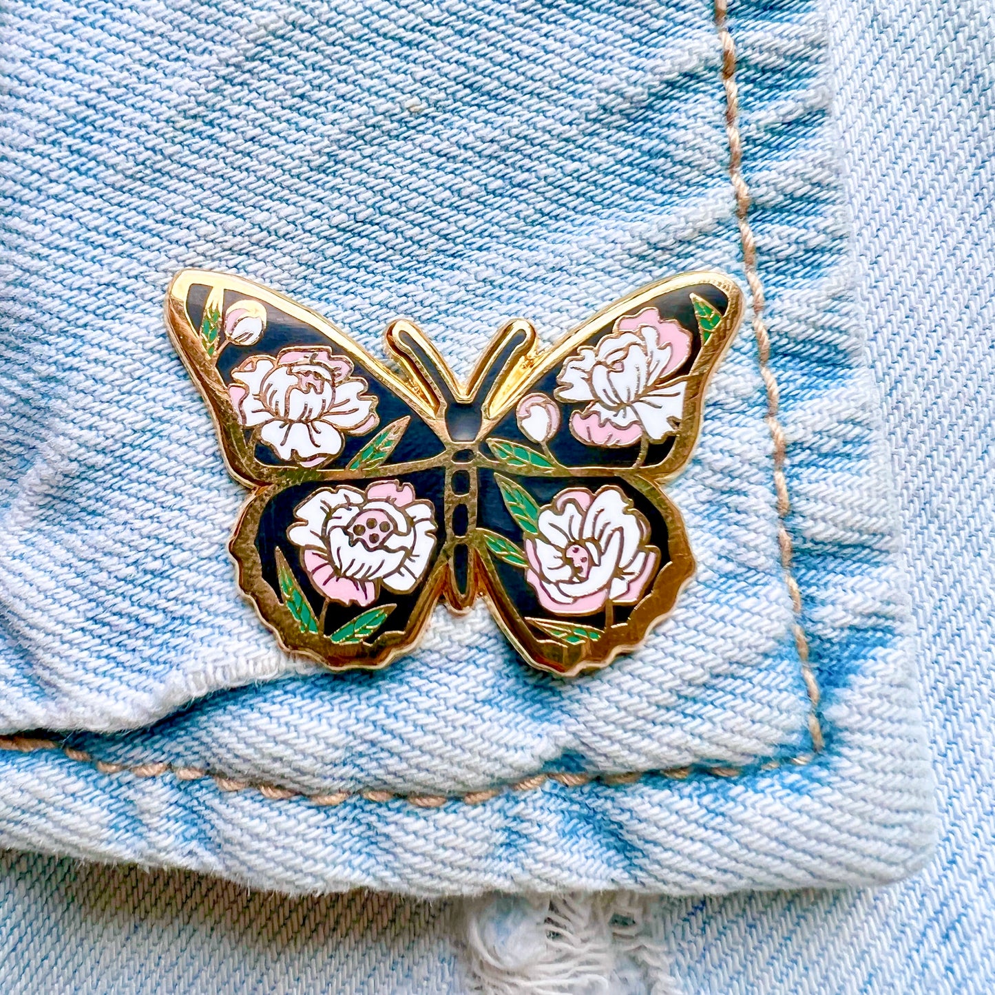 Peony Butterfly Enamel Pin