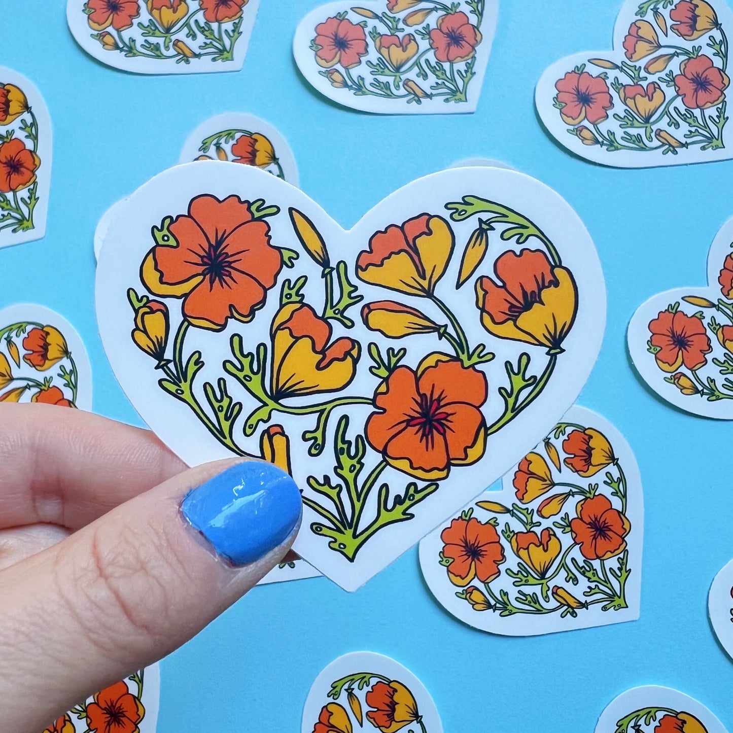California Poppy Heart Sticker