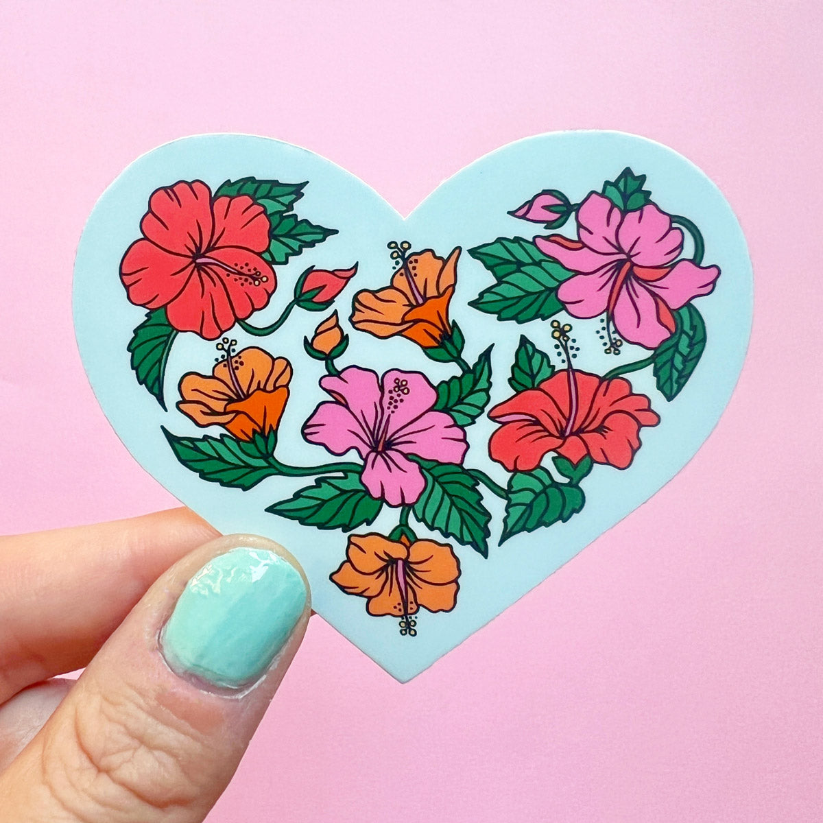 Tropical Hibiscus Heart Sticker
