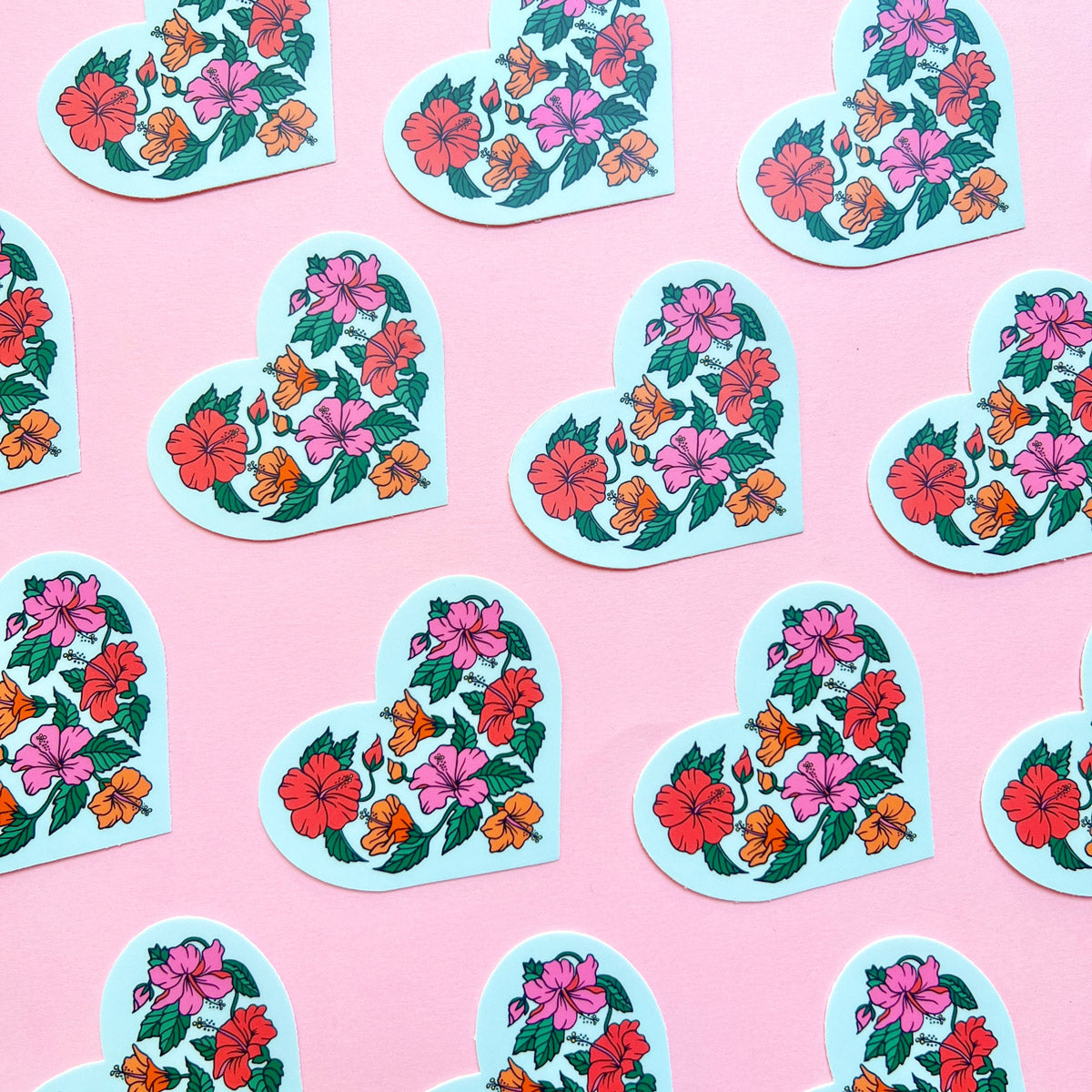 Tropical Hibiscus Heart Sticker