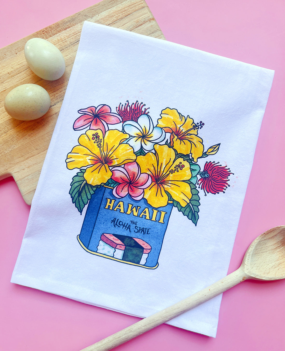 Hawaii Hibiscus Spam Musubi Flour Sack Tea Towel
