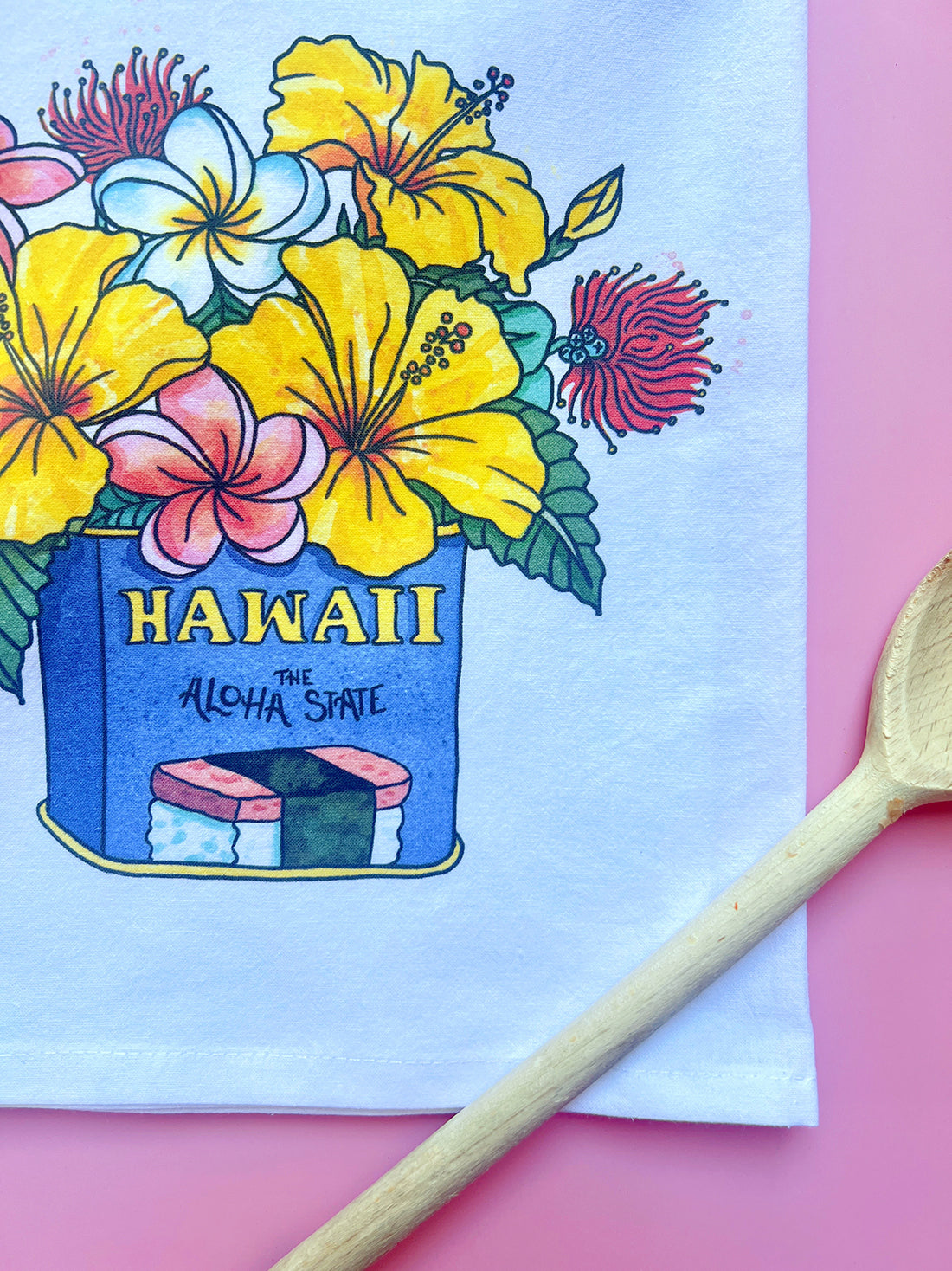 Hawaii Hibiscus Spam Musubi Flour Sack Tea Towel