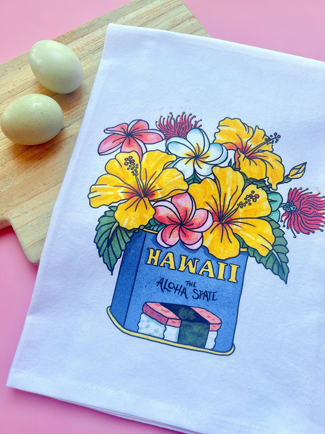 Hawaii Hibiscus Spam Musubi Flour Sack Tea Towel