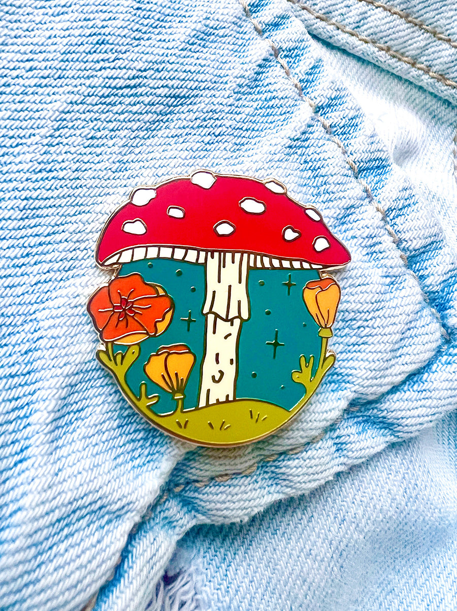 California Poppy Mushroom Enamel Pin