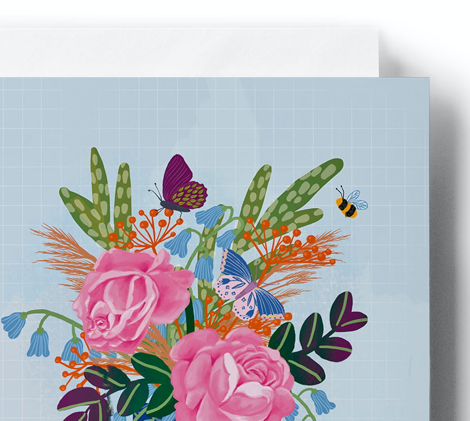 Pink & Blue Bouquet Thank You Card