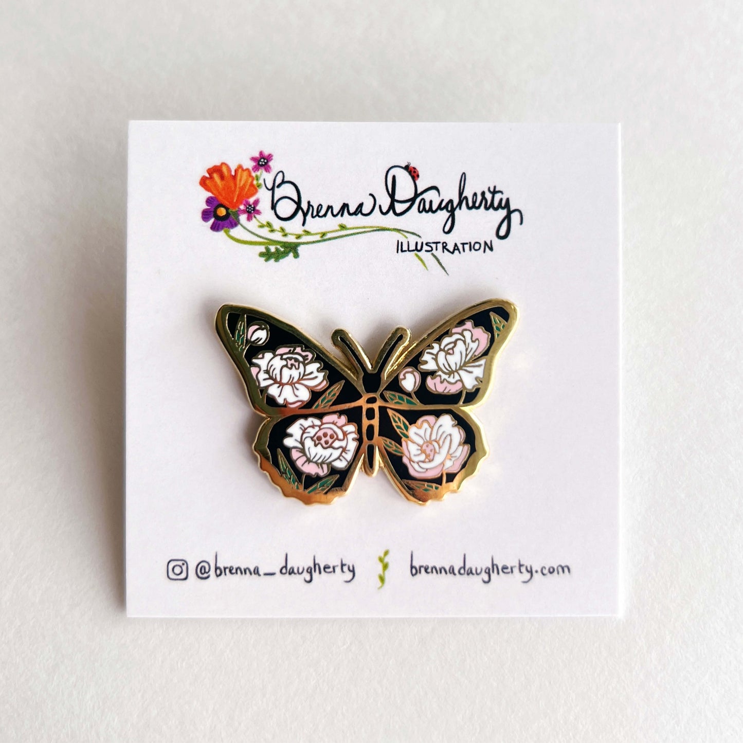 Peony Butterfly Enamel Pin