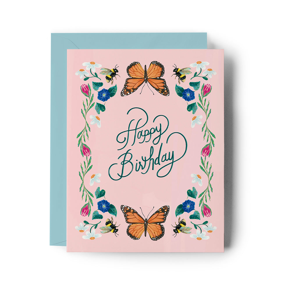 Butterly Flower Garden Birthday Card