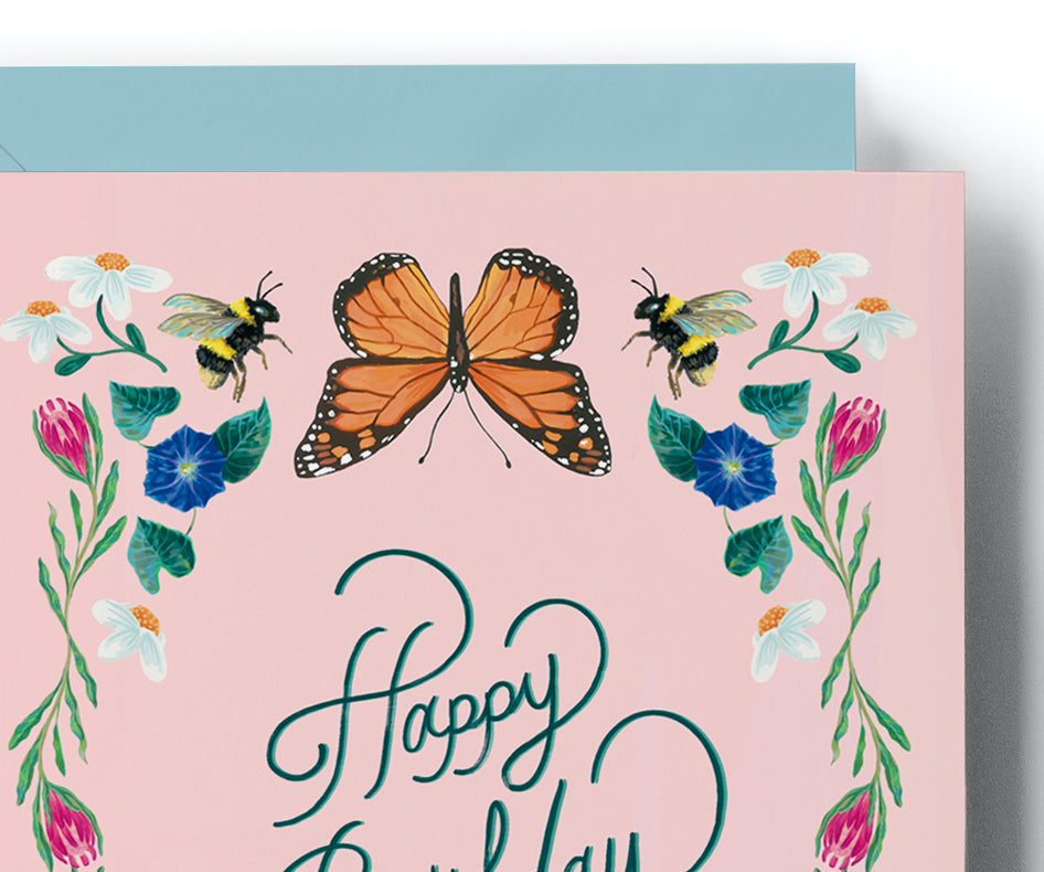 Butterly Flower Garden Birthday Card