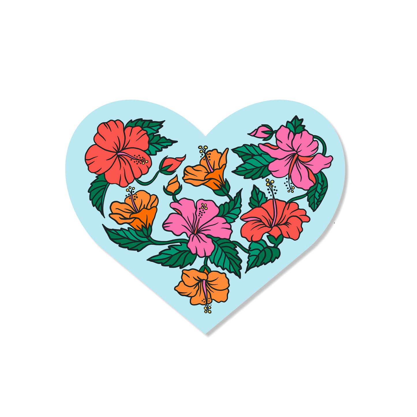 Tropical Hibiscus Heart Sticker