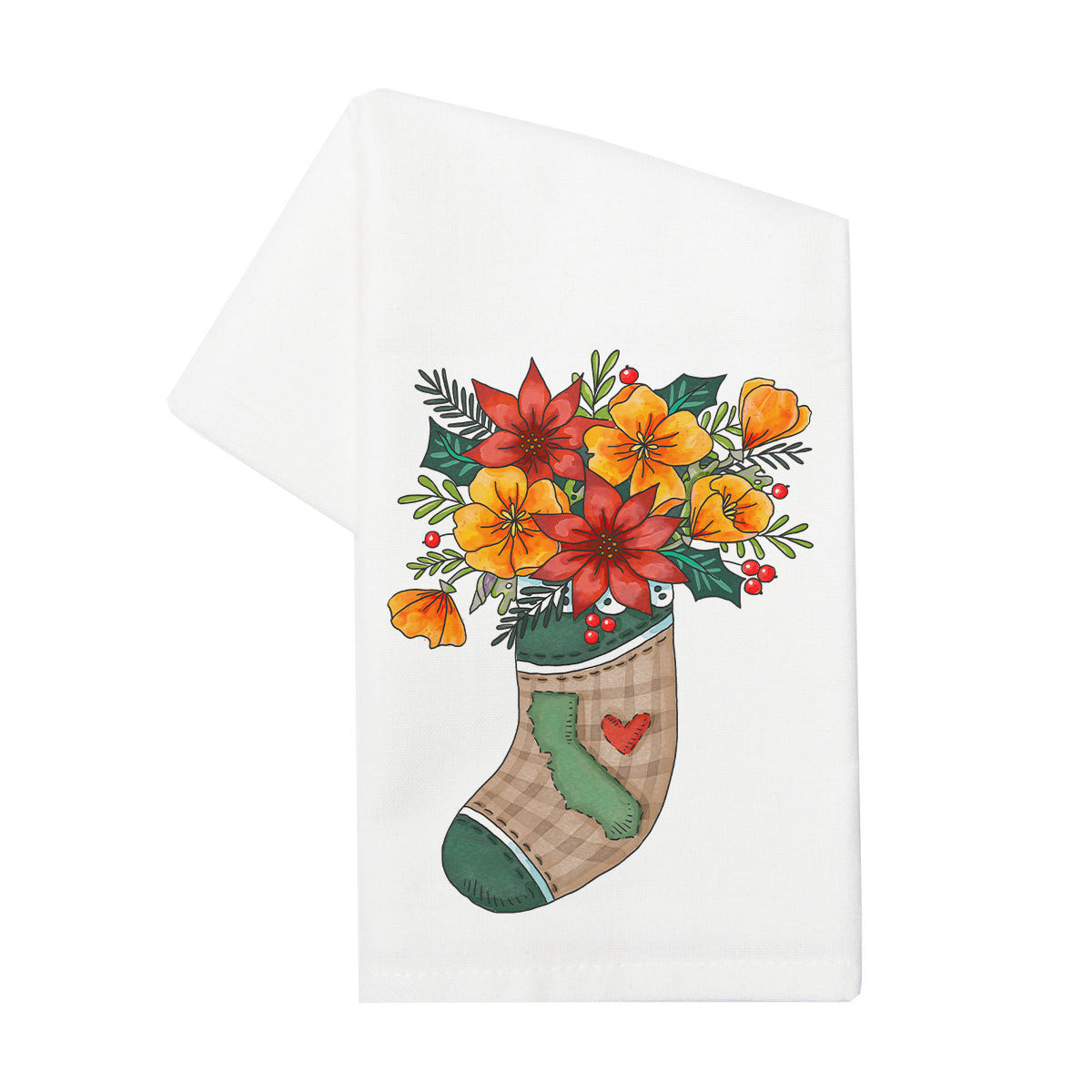 California Christmas Stocking Tea Towel
