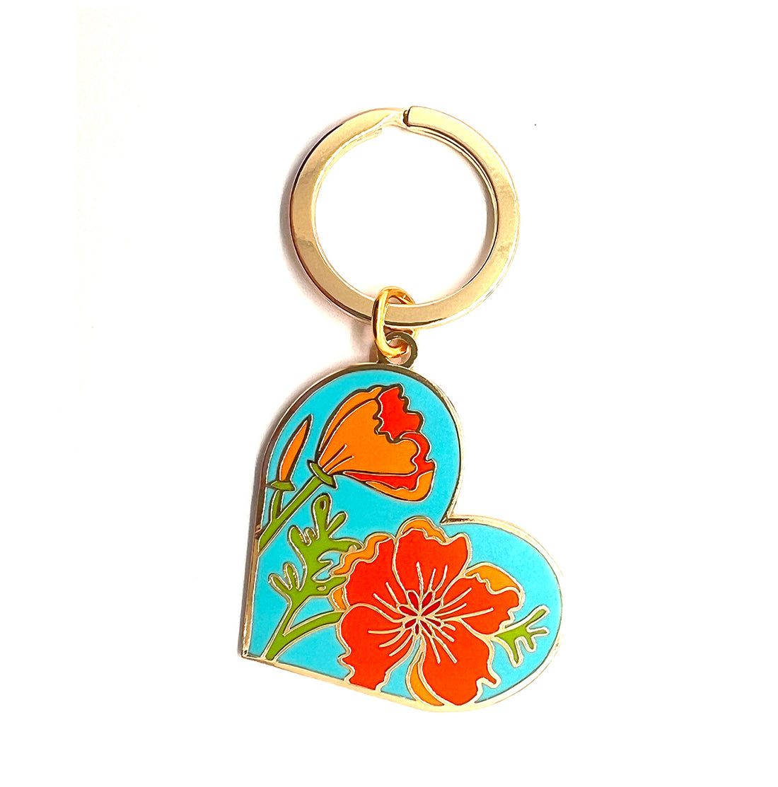California Poppy Heart Enamel Keychain