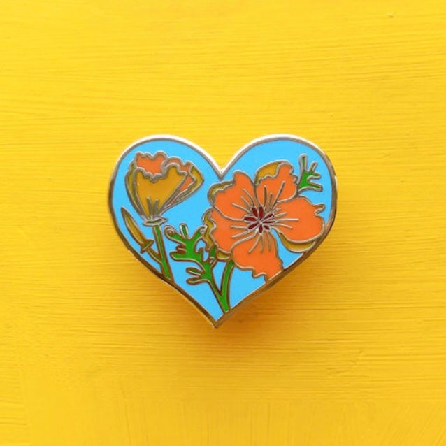 California Poppy Heart Enamel Pin