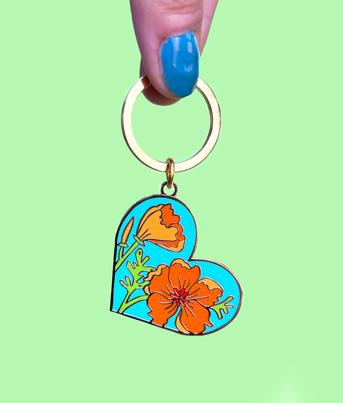 California Poppy Heart Enamel Keychain