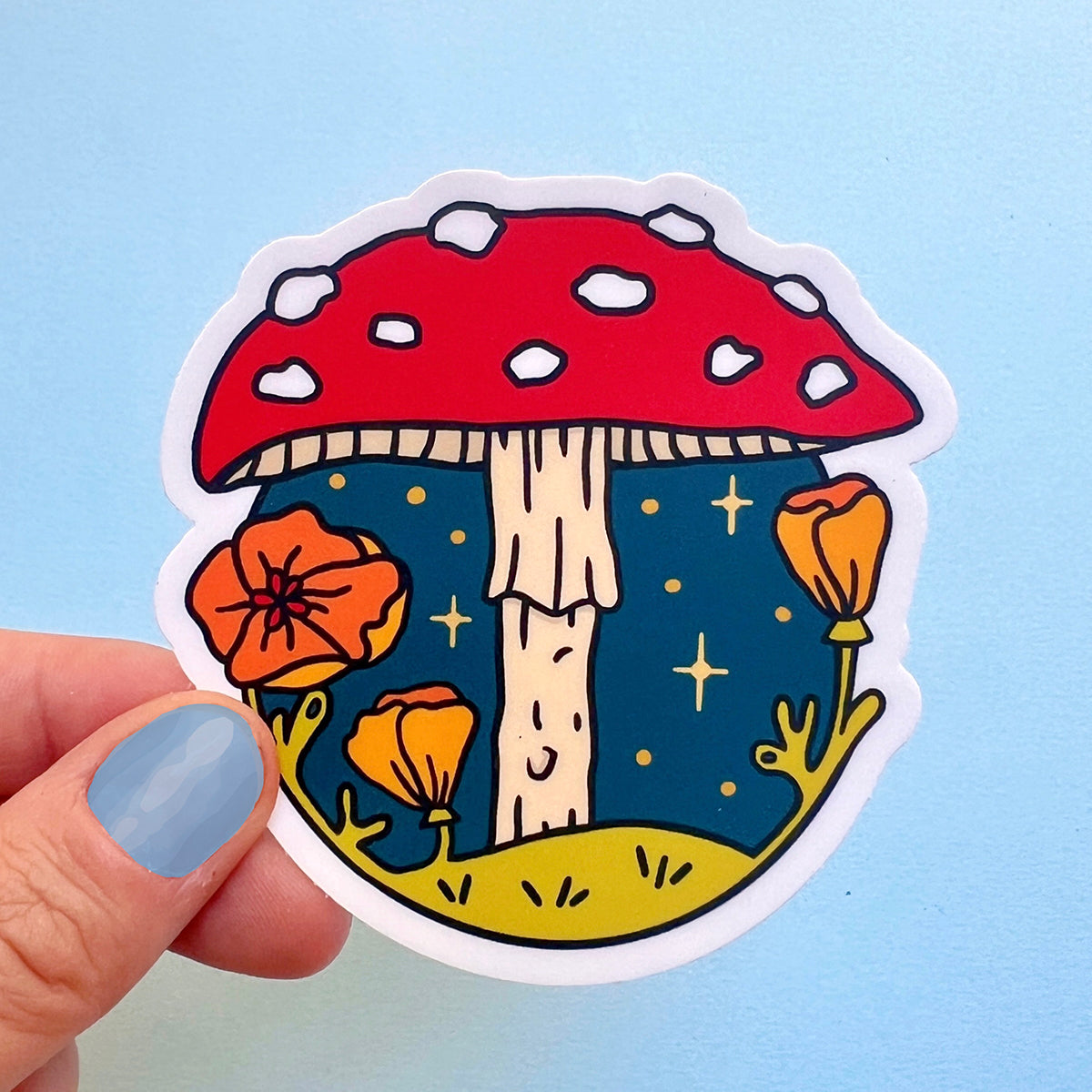 California Poppy Mushroom Sticker
