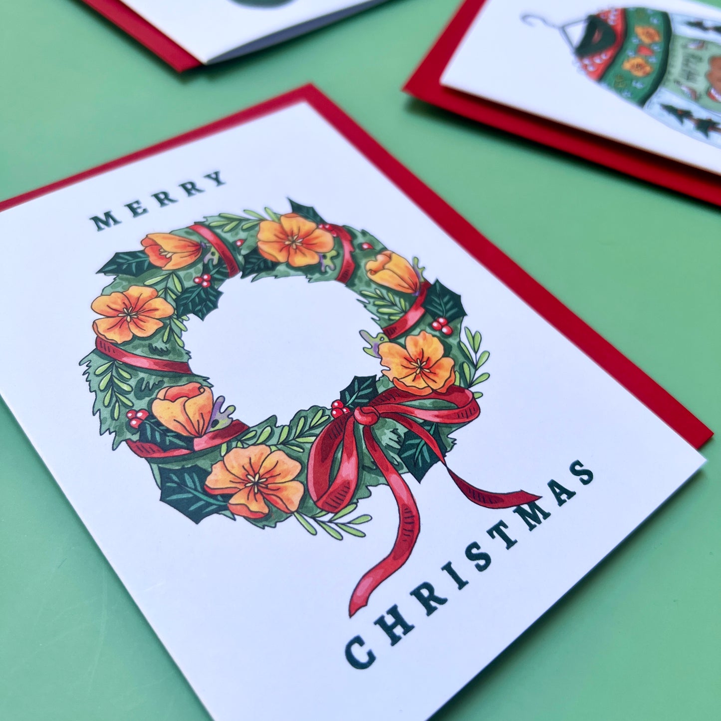 California Poppy Wreath Christmas Card