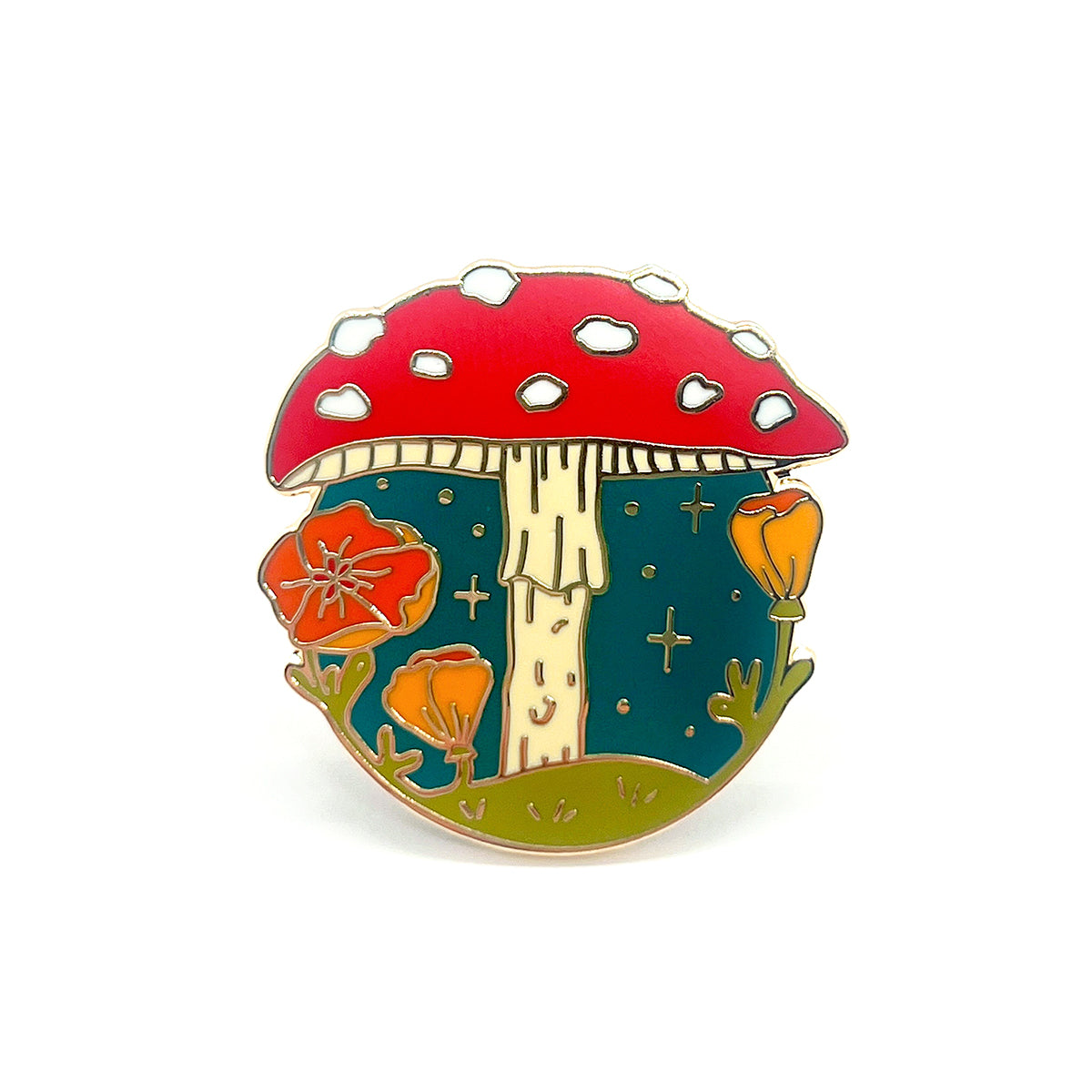 California Poppy Mushroom Enamel Pin