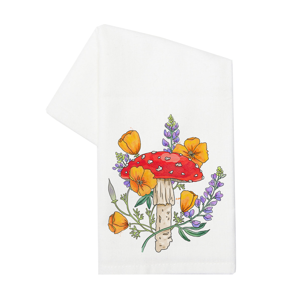California Poppy Mushroom Tea Towel