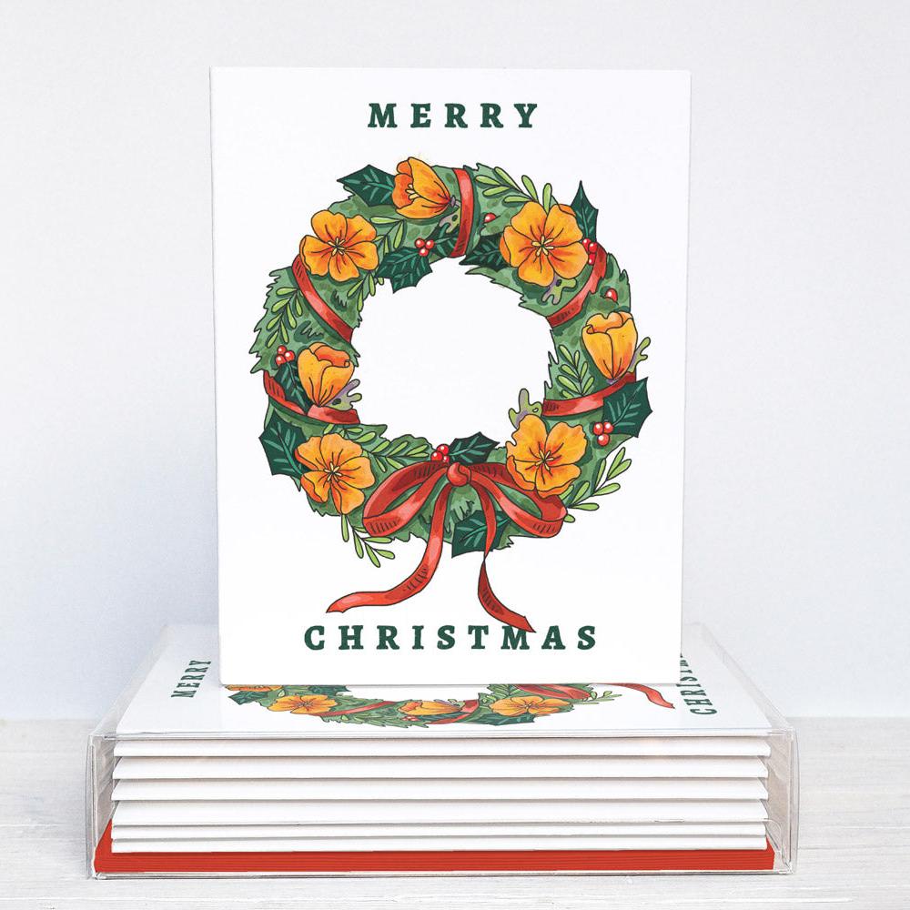 California Poppy Wreath Christmas Card