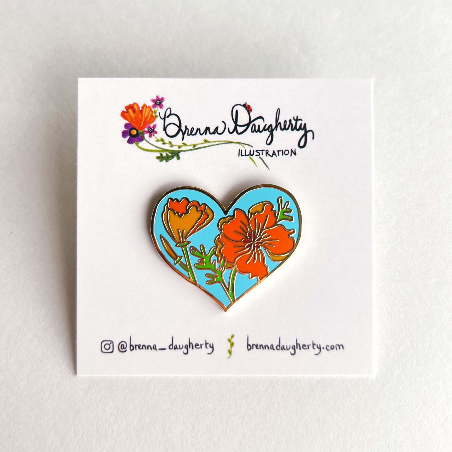 California Poppy Heart Enamel Pin