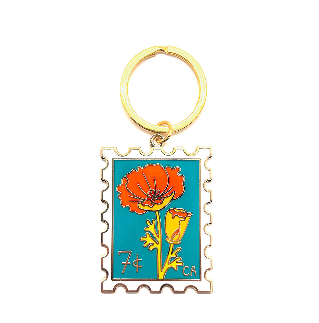 California Poppy Stamp Keychain