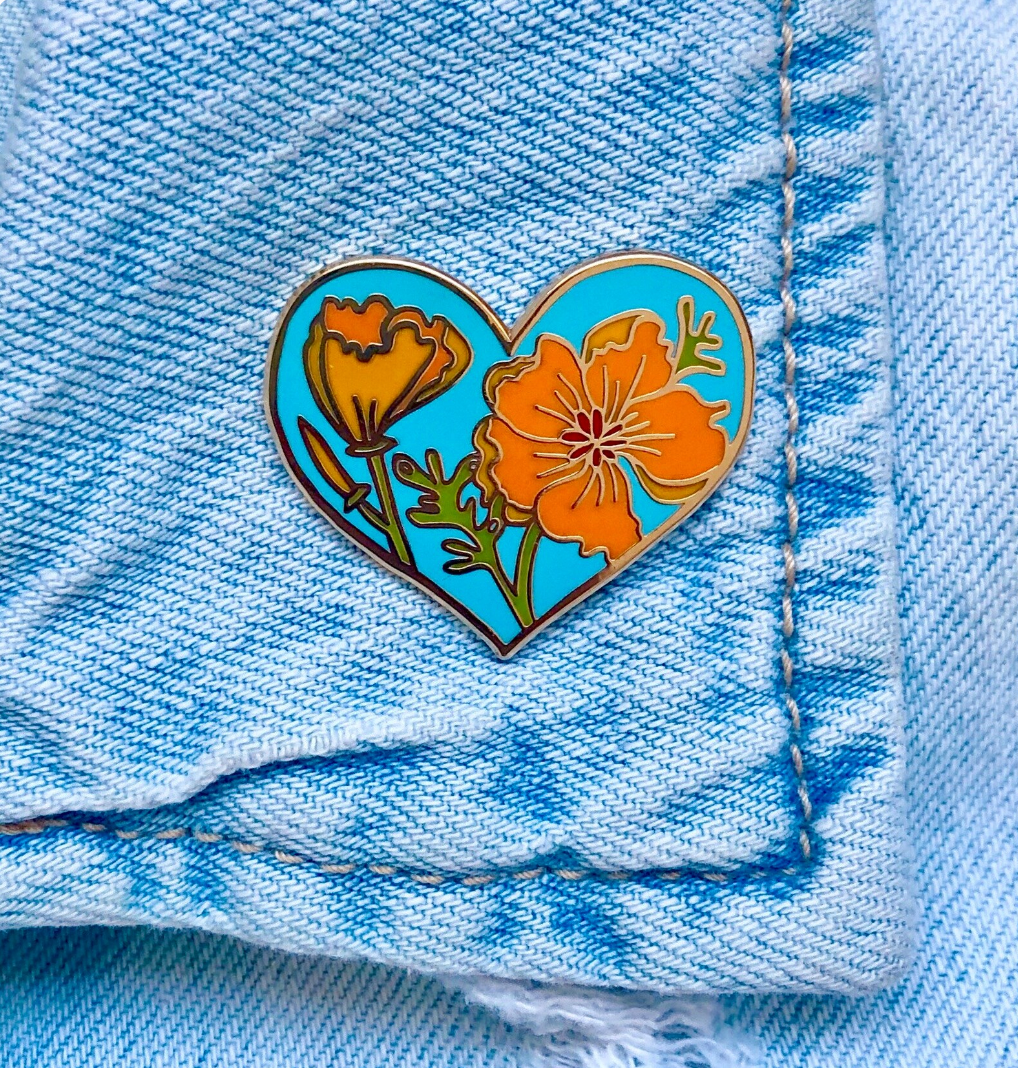 California Poppy Heart Enamel Pin
