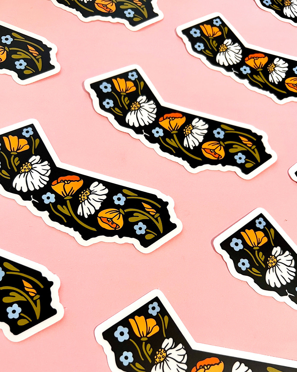 Floral California State Sticker