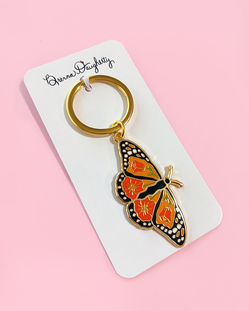 Monarch Butterfly California Poppy Keychain