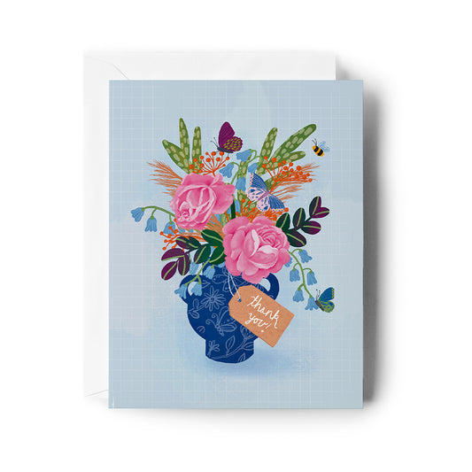 Pink & Blue Bouquet Thank You Card