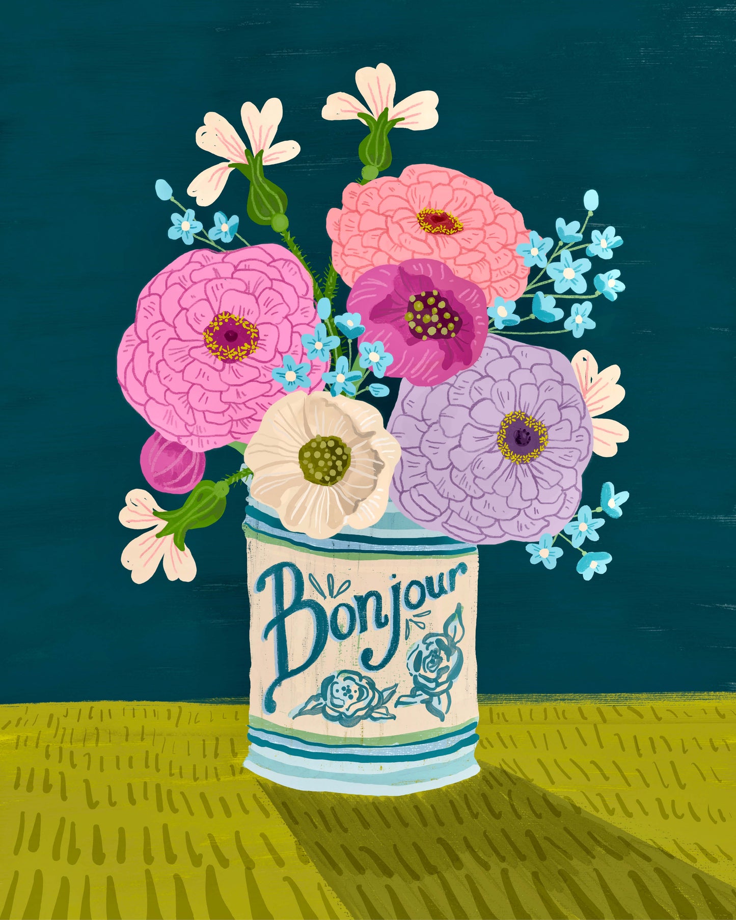 Bonjour Floral Zinnia Art Print