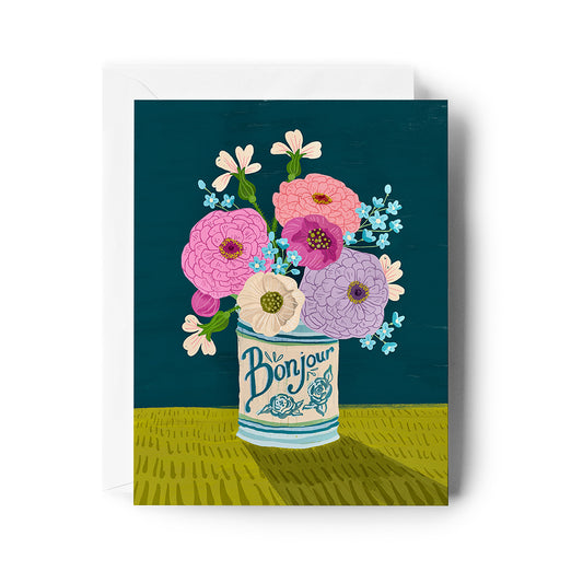 Bonjour Floral Zinnia Greeting Card