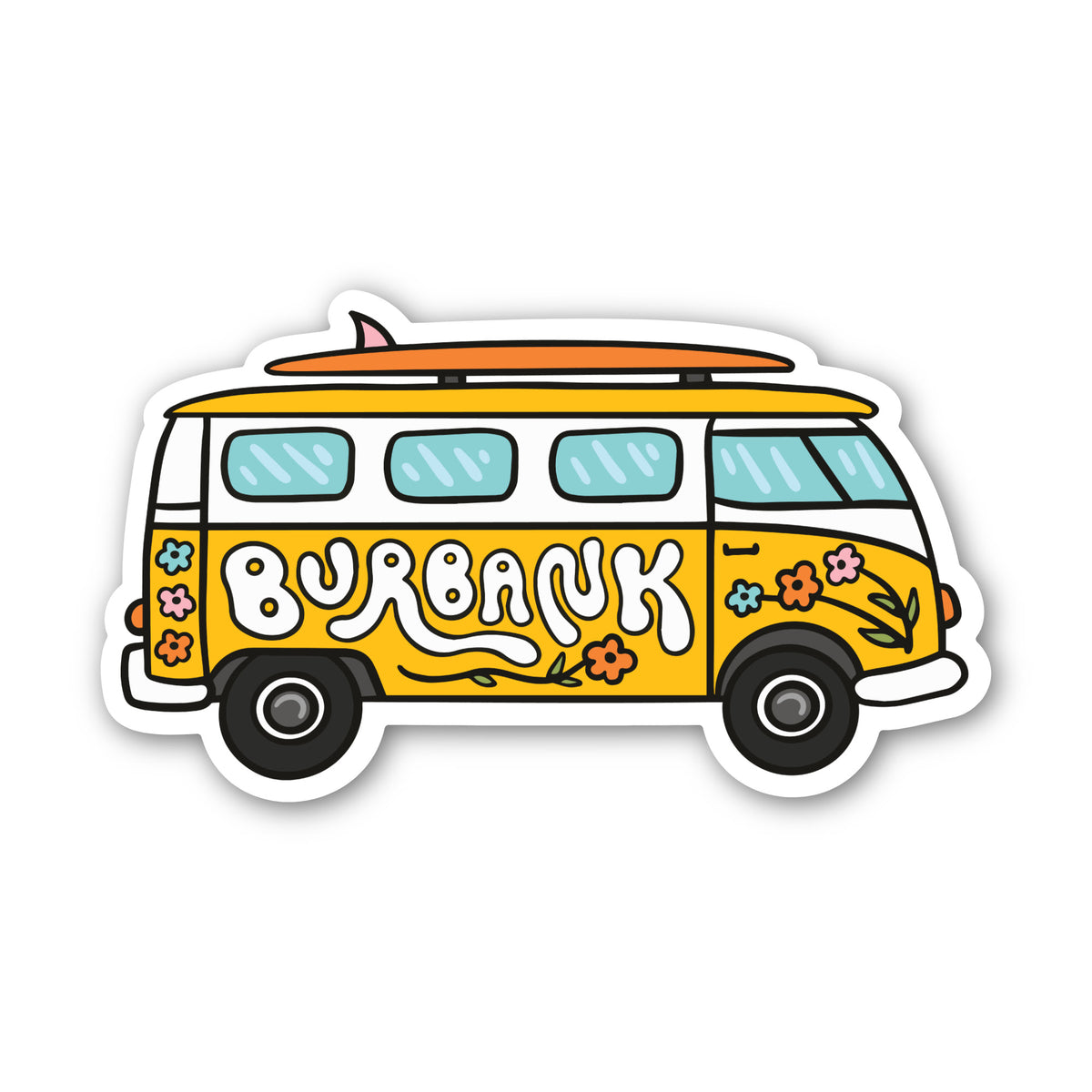 Burbank California Surf Van Sticker