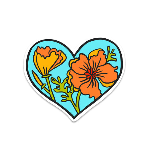 California Poppy Heart Sticker