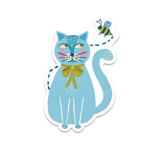 Blue Cat and Bee Sticker