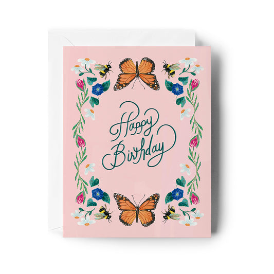 Butterly Flower Garden Birthday Card