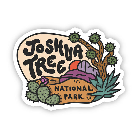 Sticker with Joshua Tree National Park design featuring a Joshua tree and cacti.