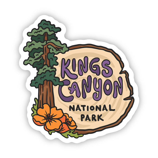 Sticker with 'Kings Canyon National Park' text and nature elements on a white background
