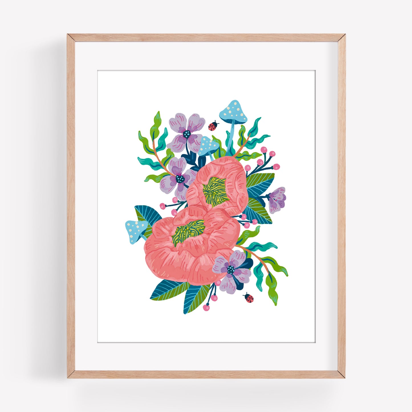 Peonies and Mushrooms Art Print