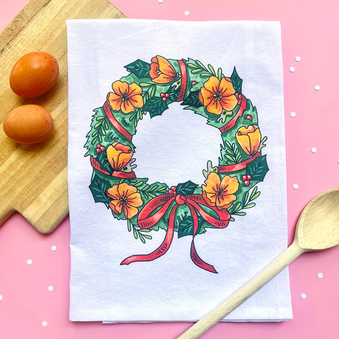 California Christmas Wreath Tea Towel