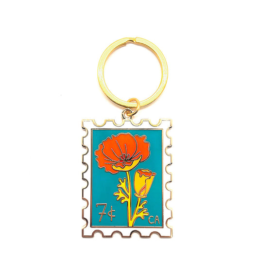 California Poppy Stamp Keychain