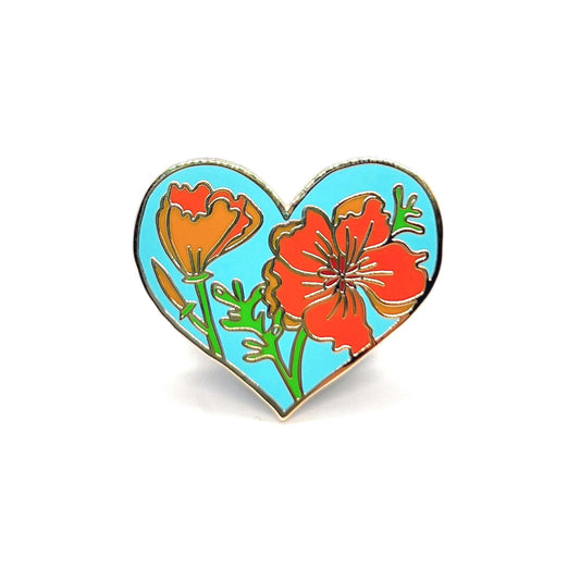 California Poppy Heart Enamel Pin