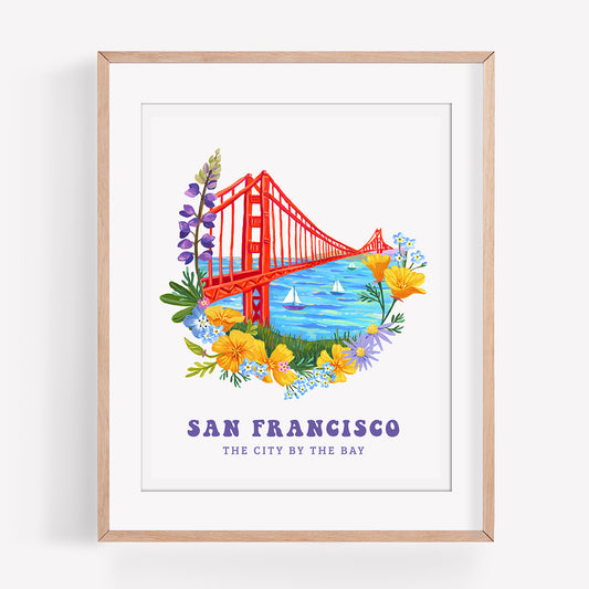 Golden Gate Bridge & Wildflowers Art Print