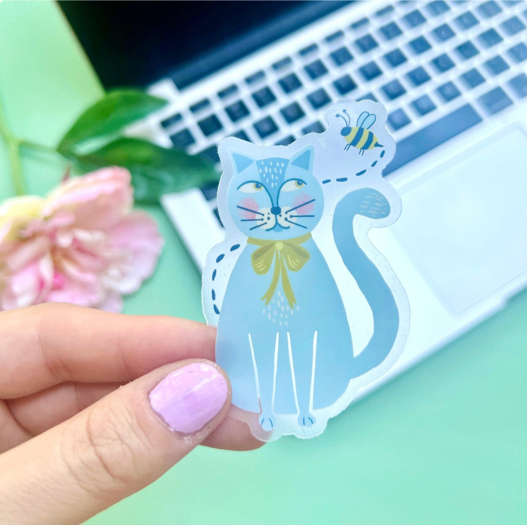 Blue Cat and Bee Sticker