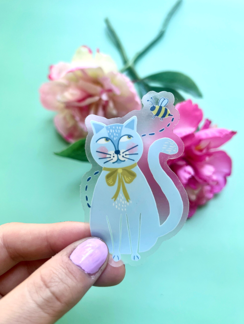 Blue Cat and Bee Sticker