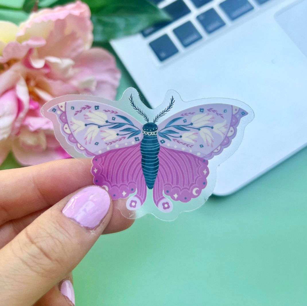 Purple Floral Moth Sticker